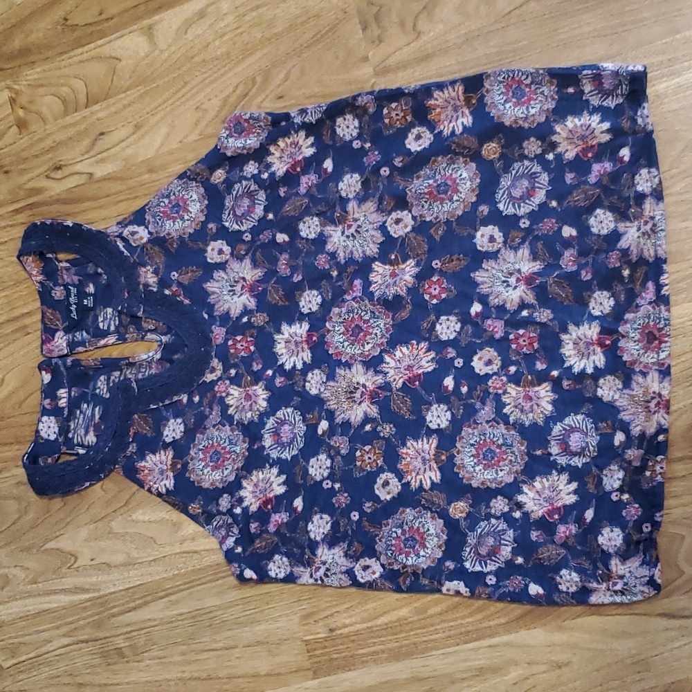 Lucky Brand Sleeveless Tank Top Navy Floral Print Womens Size M